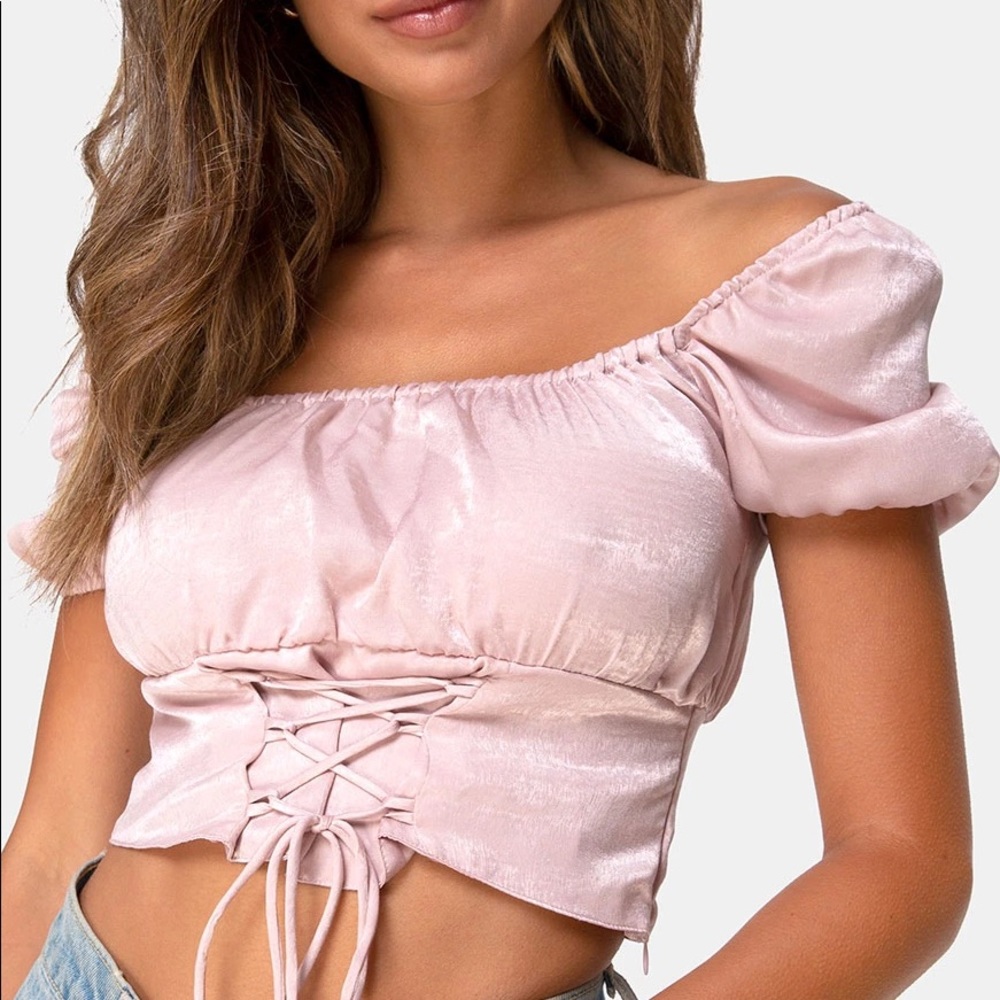 Satin Lace Up Top